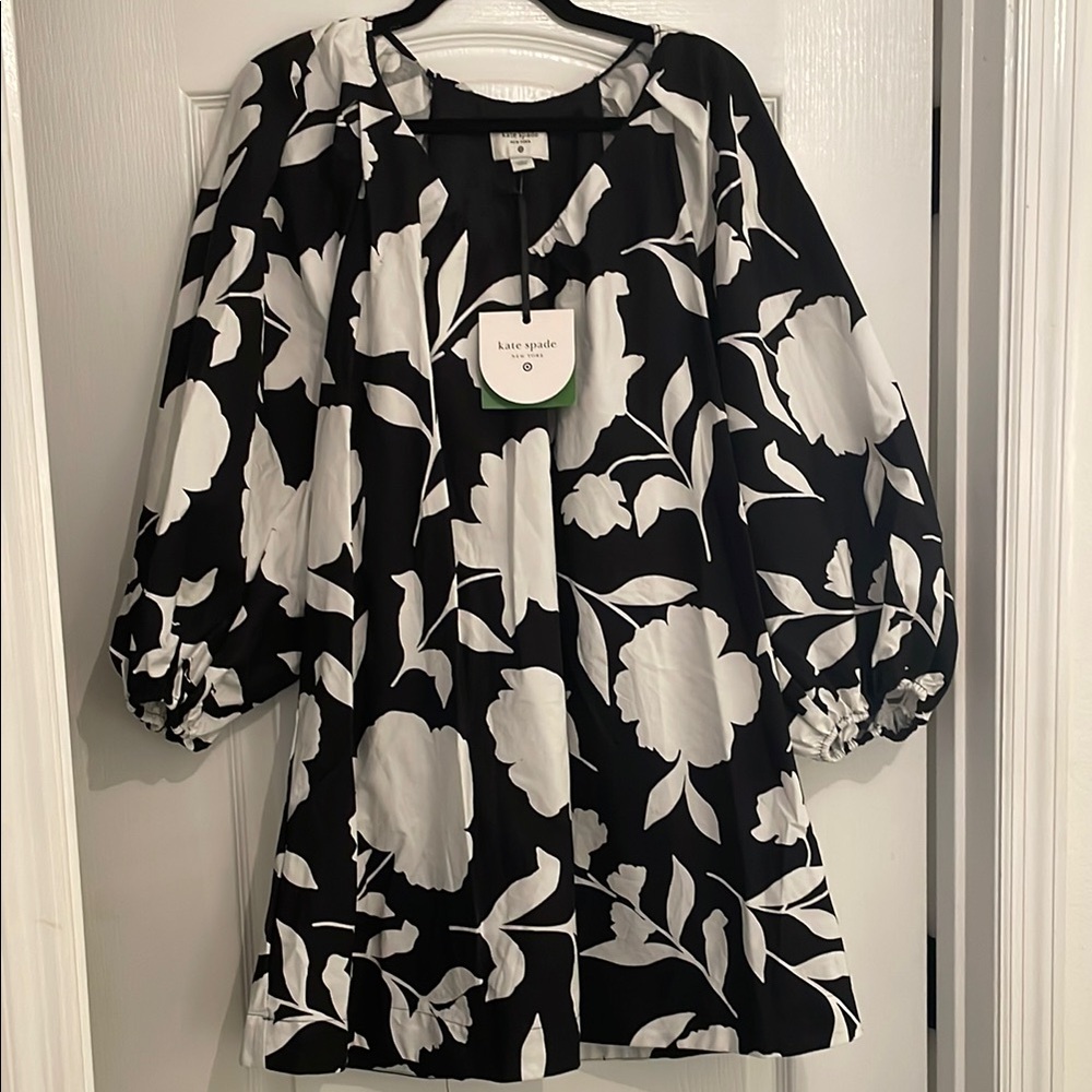 Kate Spade Monochrome Floral Long Sleeve Dress - Picture 5 of 5